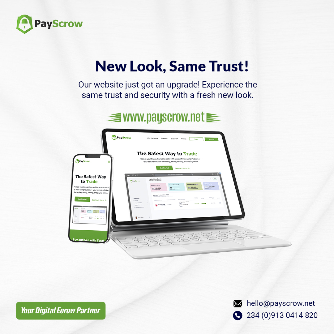 Feeling unsure about buying or selling online? You're not alone. That's why more people are paying and selling via escrow services like PayScrow

Escrow enables you to transact confidently, knowing that your fund, product, or service is secured from fraud

payscrow.net