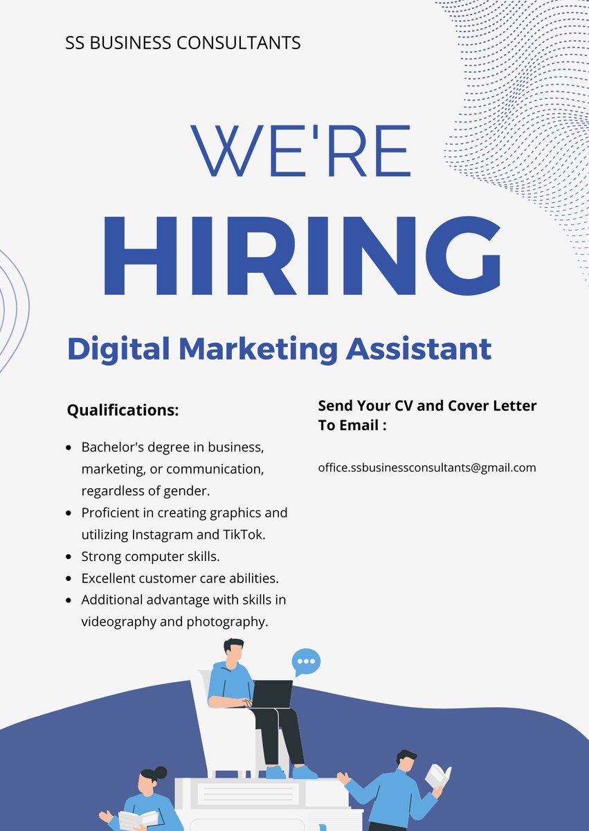 JOB OPPORTUNITY 📢 
SS Business Consultants is currently hiring a Digital marketing assistant to join its team. 

Kindly apply or reshare for someone who could  need it the most. 

#jobclinicug #jobs #ApplyNow #hiring #jobsinuganda #careers #jobseekers #jobalert