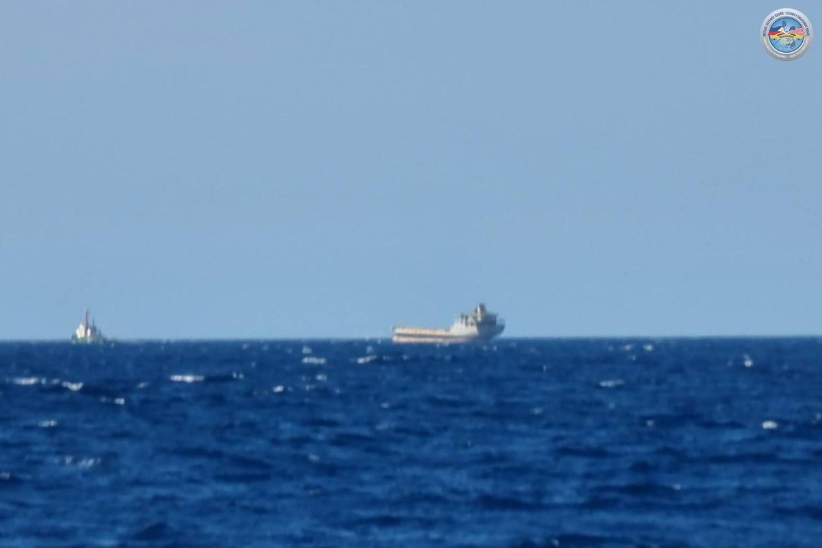 LOOK: The decommissioned BRP Lake Caliraya, the target ship for tomorrow’s maritime strike in the Balikatan exercise, is underway to its final destination. The ship is escorted by the tugboat Procyon. 📷 Armed Forces of the Philippines @ABSCBNNews