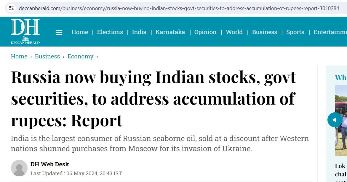 And this is how a nation slowly becomes a superpower

India paid for Russian oil in rupees

How will Russia spend those rupees?

By investing in India! 

They are buying our stocks, investing in our infrastructure 😊