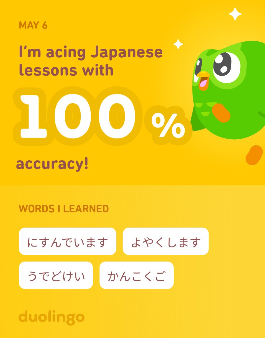 SirenHarper's tweet photo. I’m learning Japanese on Duolingo! It’s free, fun, and effective. https://t.co/umHdbXUpfn