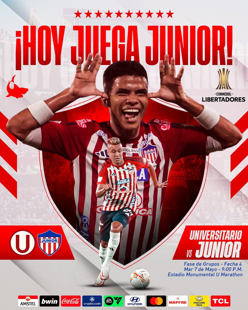 🔥🦈 ¡ES HOY! #VamosJunior🔴⚪️🔵 #Conmebol