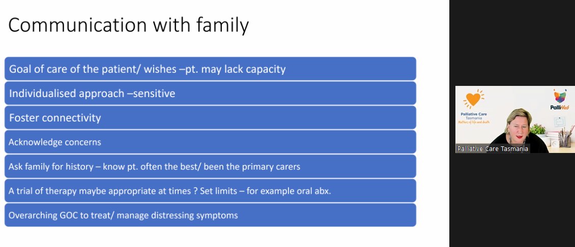 What does the patient love, what makes them more settled, what are their interests? Ask family about the patient, especially if the patient is unable to communicate. CNC Anna Nicholas, presenting ‘Improving #EndofLife care: Principles and priorities in care’ for @PallCareTas