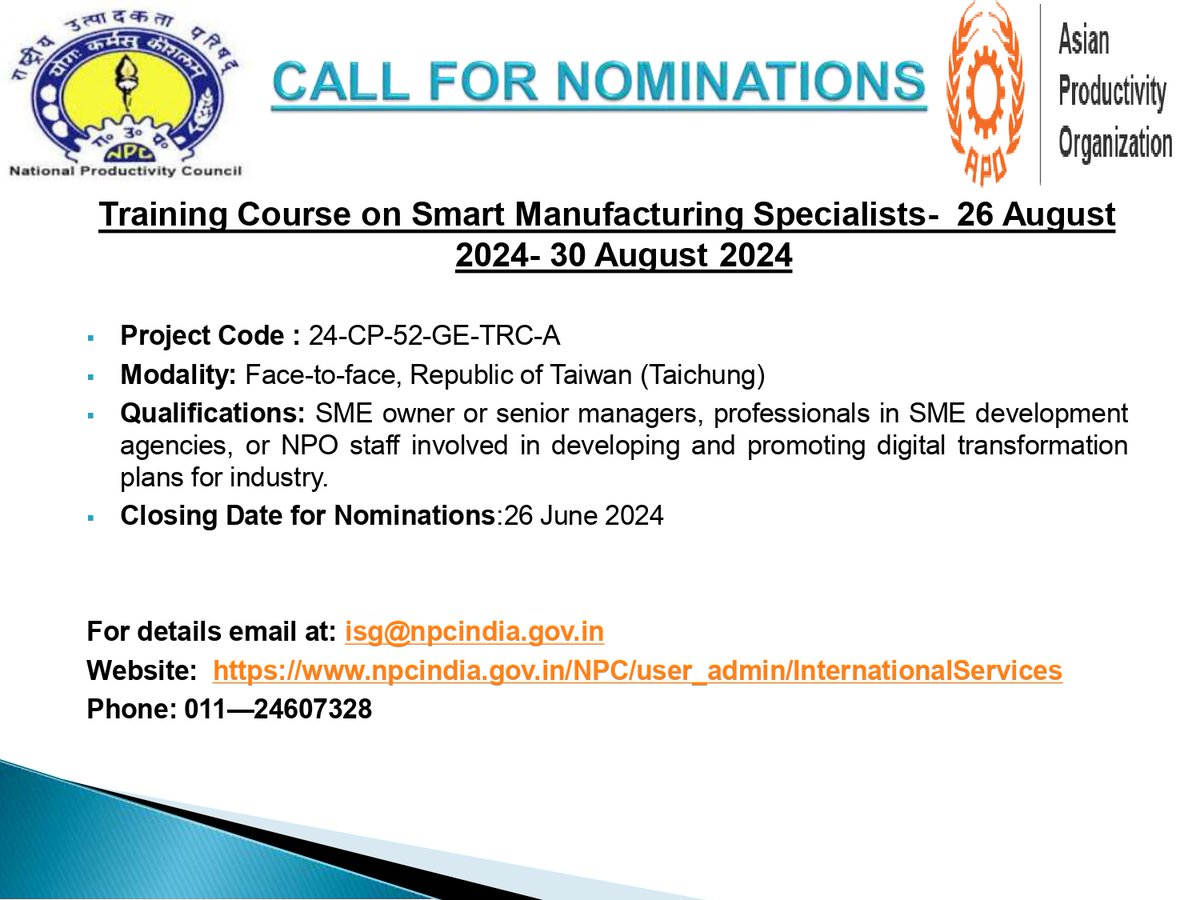 Training Course on Smart Manufacturing Specialists