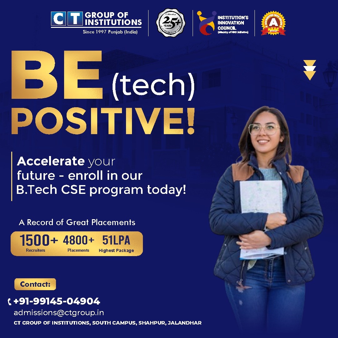 Join our B.Tech CSE program at CT Group of and dive into a world of innovation and success! With an impressive track record featuring 1500+ recruiters, 4800+ placements, and a highest package of 51 LPA, are you ready to seize the opportunities ahead?