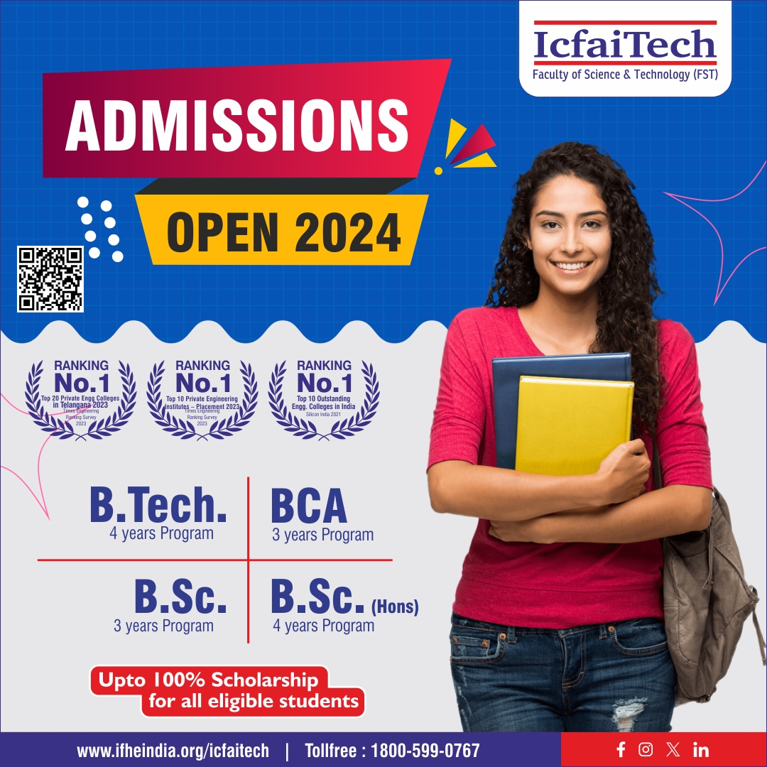 🚀 Unlock Your Potential in Technology! 
 Admissions are now OPEN for the following programs at ICFAI Tech School:
👉 Apply Now! ifheindia.org/icfaitech/Adm2…
📞 Toll-free: 1800-599-0767
✉️ Email:- atit@ifheindia.org
#AdmissionsOpen #Technology #ICFAITechSchool #icfaitech #icfaitechhyd
