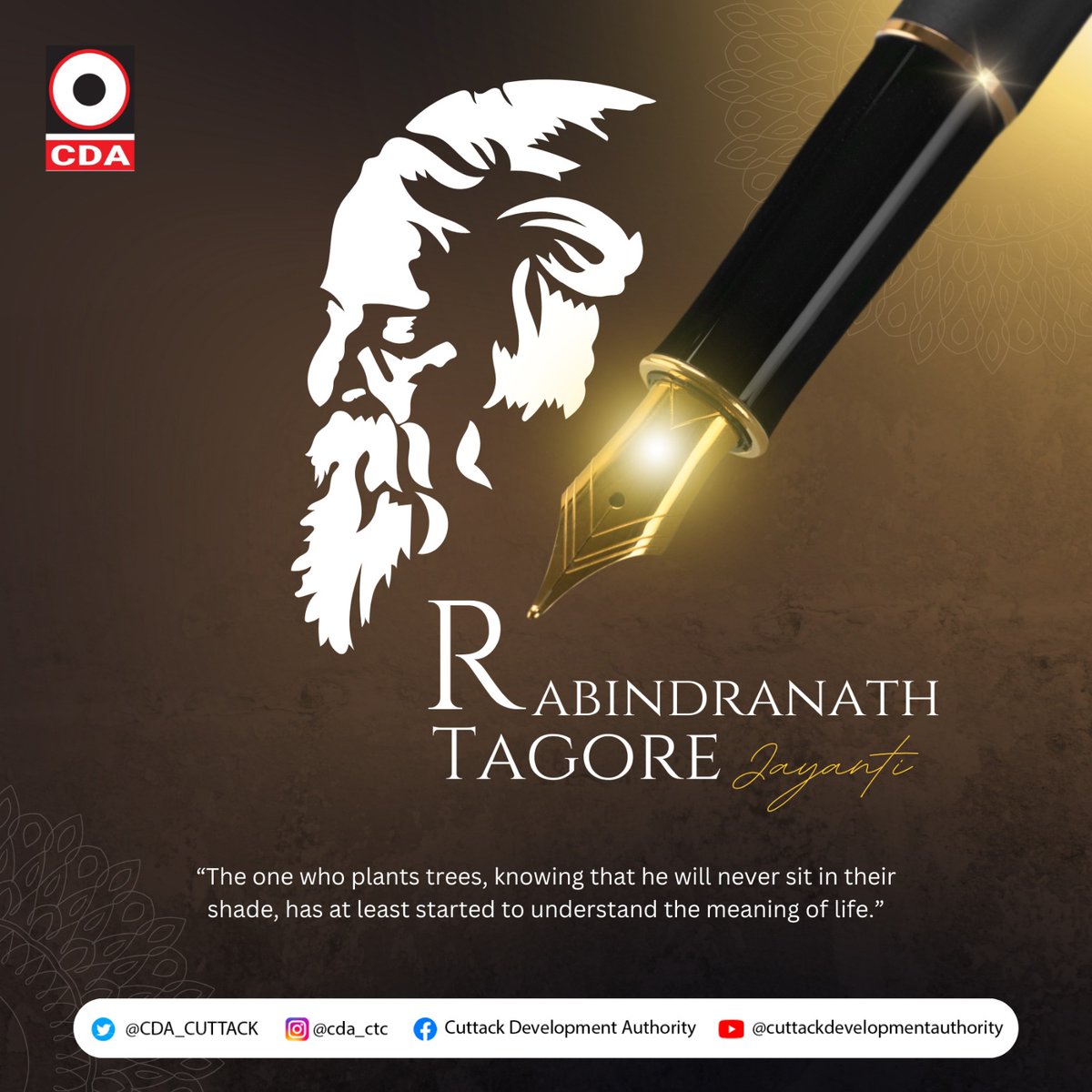 Remembering the literary genius, Nobel Laureate Rabindranath Tagore on his birth anniversary, whose legacy lives on through our National Anthem 'Jana Gana Mana'.

#Tagore #CDA #cuttackdevelopmentauthority #TagoreJayanti