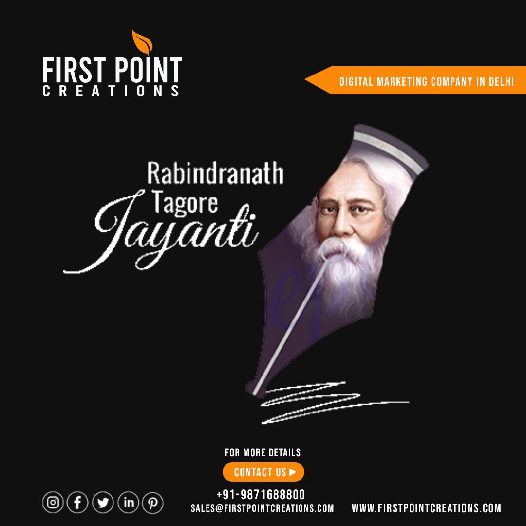 Rabindranath Tagore was a great Bengali poet, writer, philosopher, novelist and much more. . FOLLOW US @firstpointcreations Contact Details: ☎ +91 9871688800 | +91 (11) 41552455 🌐 firstpointcreations.com 📧 Email: sales@firstpointcreations.com . #rabindranathtagorejayanti #fpc