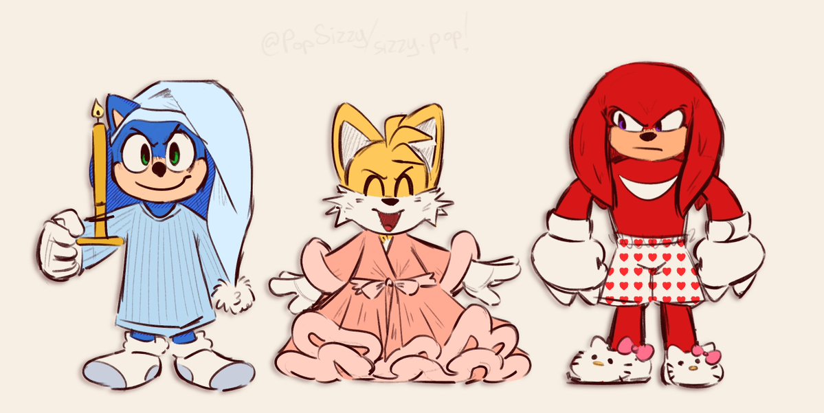 Time for bed! Trio pajama dynamic ^^
#SonicMovie2  #SonicMovie #Knuckles #KnucklesSeries #knucklestheechidna #Tails #TailsTheFox #sonic #sonicthe