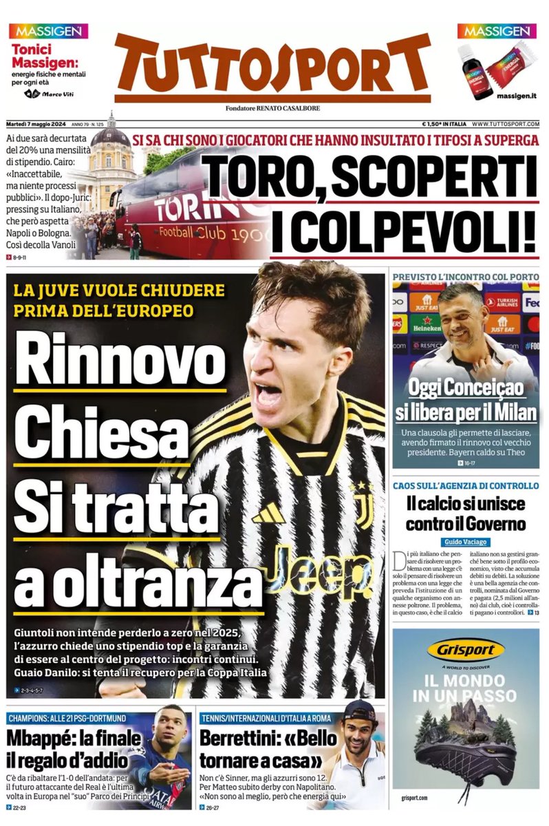 Buon martedì 7 maggio 2024 a partire dalla nostra consueta e quotidiana #rassegnastampa (#Gazzetta, #CorrieredelloSport, #Tuttosport)… ricordando che l’informazione di #calcioparlando ⚽️ prosegue per tutta la giornata in tempo reale con #news #calciomercato e #risultati