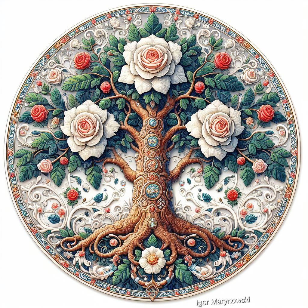 Yesterday I made this ceramic decal design for a decorative plate featuring tree with three giant flowers.