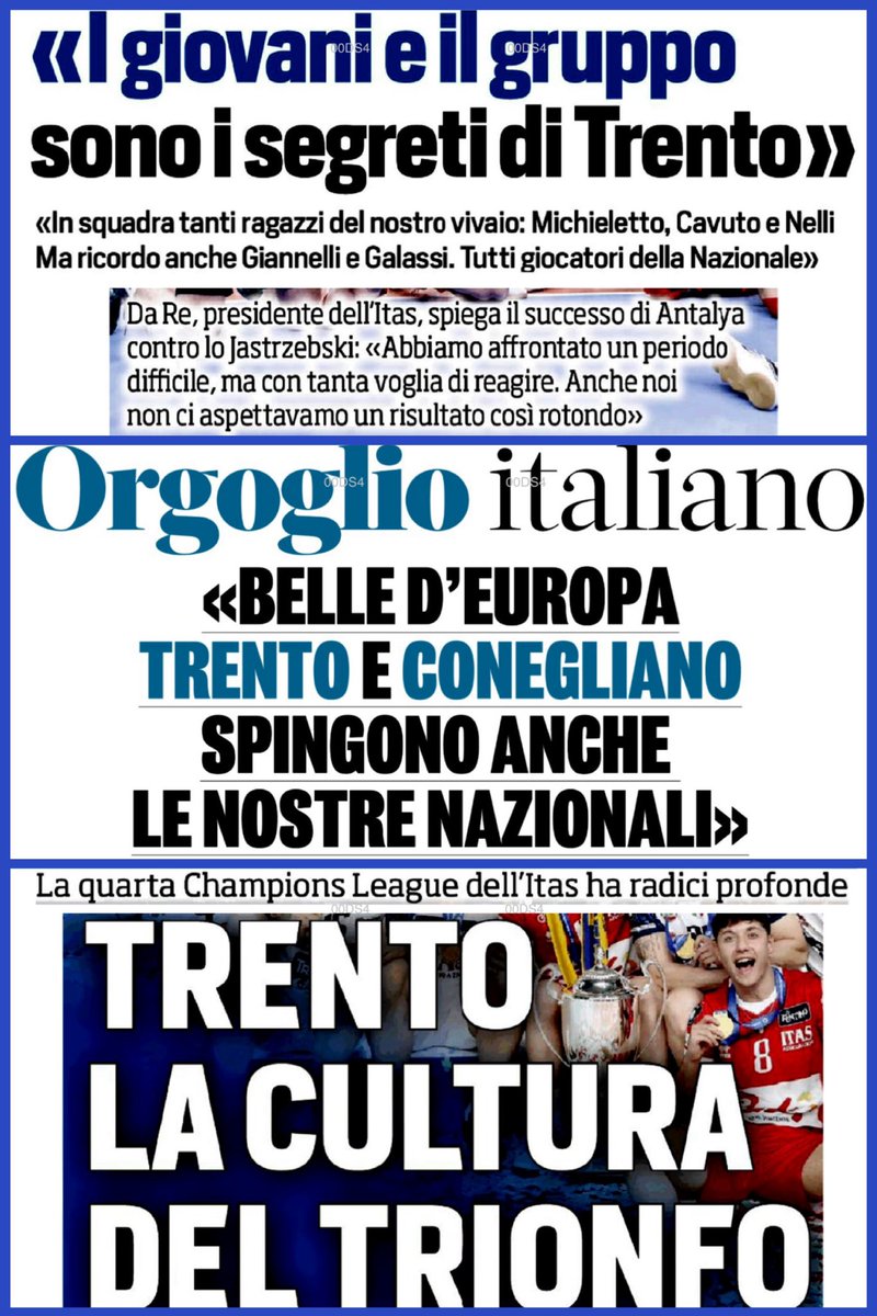 🗞 | RASSEGNA STAMPA
➖
I titoli dei quotidiani nazionali dedicati alla #TrentinoItas maschile nella giornata di martedì #7maggio 2024: #CorrieredelloSport, #LaGazzettadelloSport e #Tuttosport  
➖ 
#️⃣ #trentinonelcuore