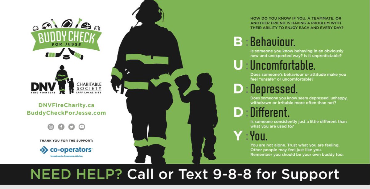 DNV firefighters are proud to support CMHA’s 73rd Mental Health Week which runs from May 6th-12th. We look forward to continuing our support of Buddy Check for Jesse and appreciate the support of organizations like Co-Operators.