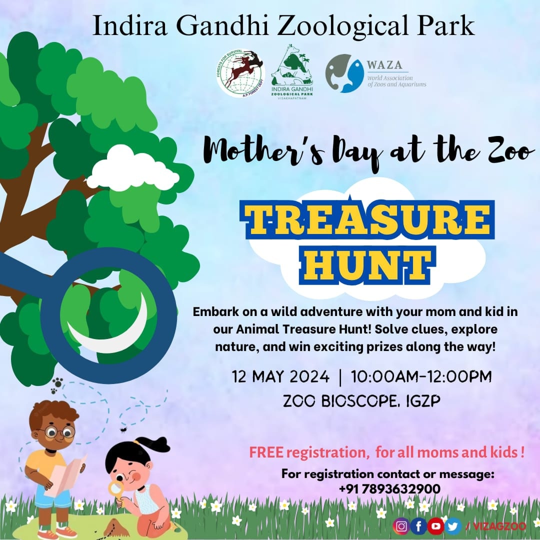 Celebrate Mother's Day at the zoo! Join us for a fun Treasure Hunt program with your kids and win exciting gifts! @CZA_Delhi @moefcc @NandaniSalaria @waza @WildlifeSOS @zoos_aquariums @GVMC_VISAKHA @gvmc