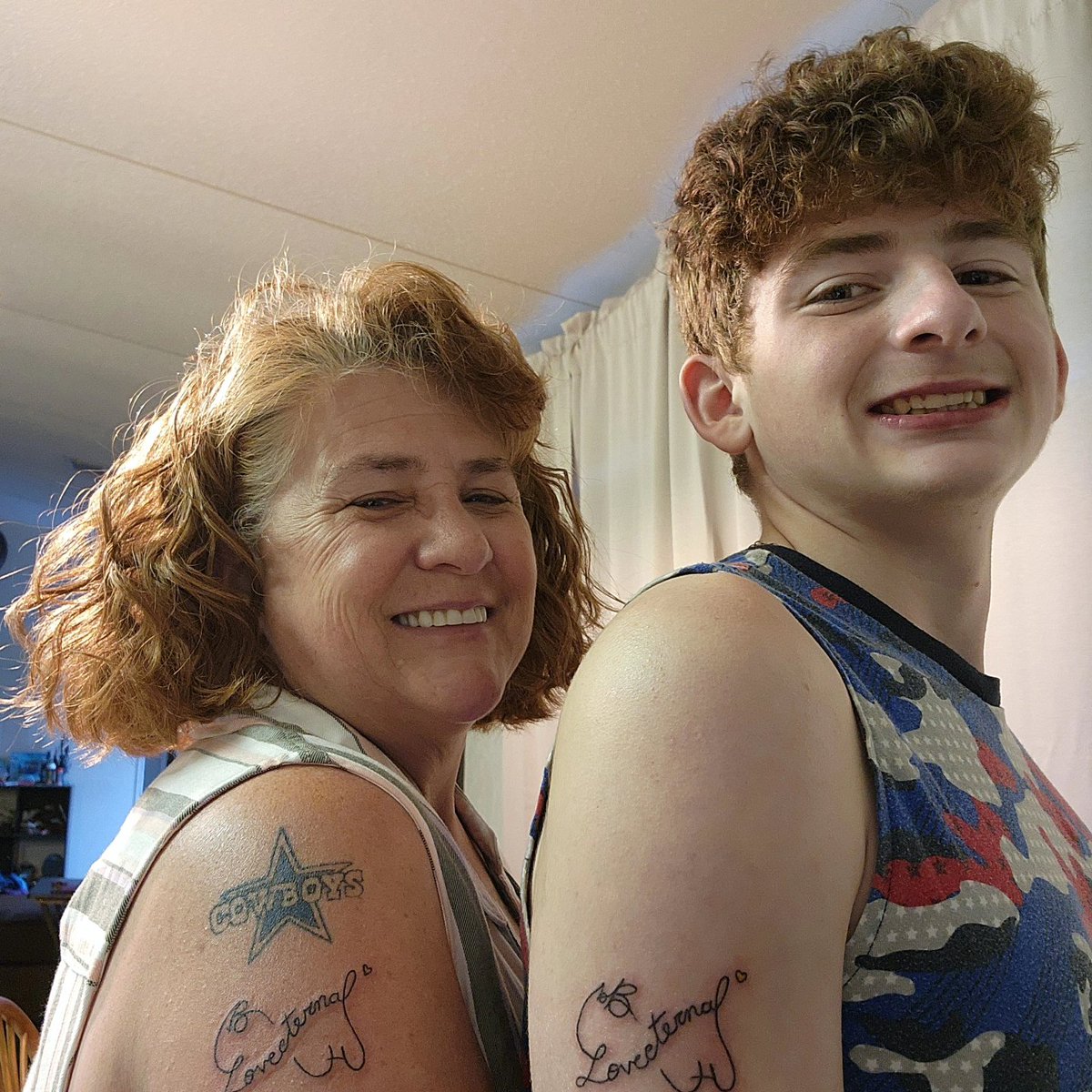 Kjunred's tweet photo. Finally got my NKOTB tattoo with my son(2nd generation BH). Now, to get him to his 1st NKOTB concert!! @DonnieWahlberg @NKOTB https://t.co/YoGaxLdmpu
