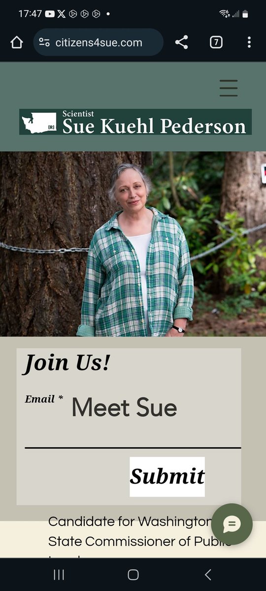 WA STATE #waelex

The most qualified candidate and scientist - #Citizens4Sue

Sue Kuehl Pederson (R) for WA Public Lands Commissioner

Learn more, donate, volunteer:
citizens4sue.com