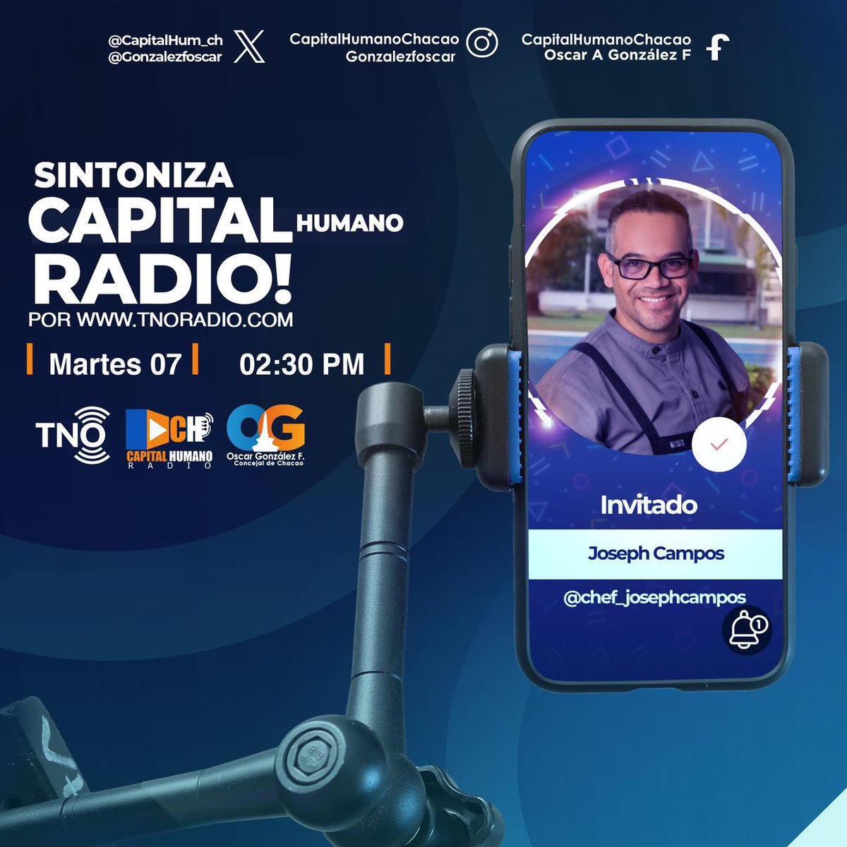 #06May | Nos vemos en #CapitalHumanoRadio por @TNOradio (tnoradio.com) de 2:30 a 4:00 pm este #07May con Joseph Campos, nos estará hablando sobre la inauguración de El Chiringuito del Sabor ubicado en Chacao, propuesta gastronómica y proyectos ¡Sintoniza!