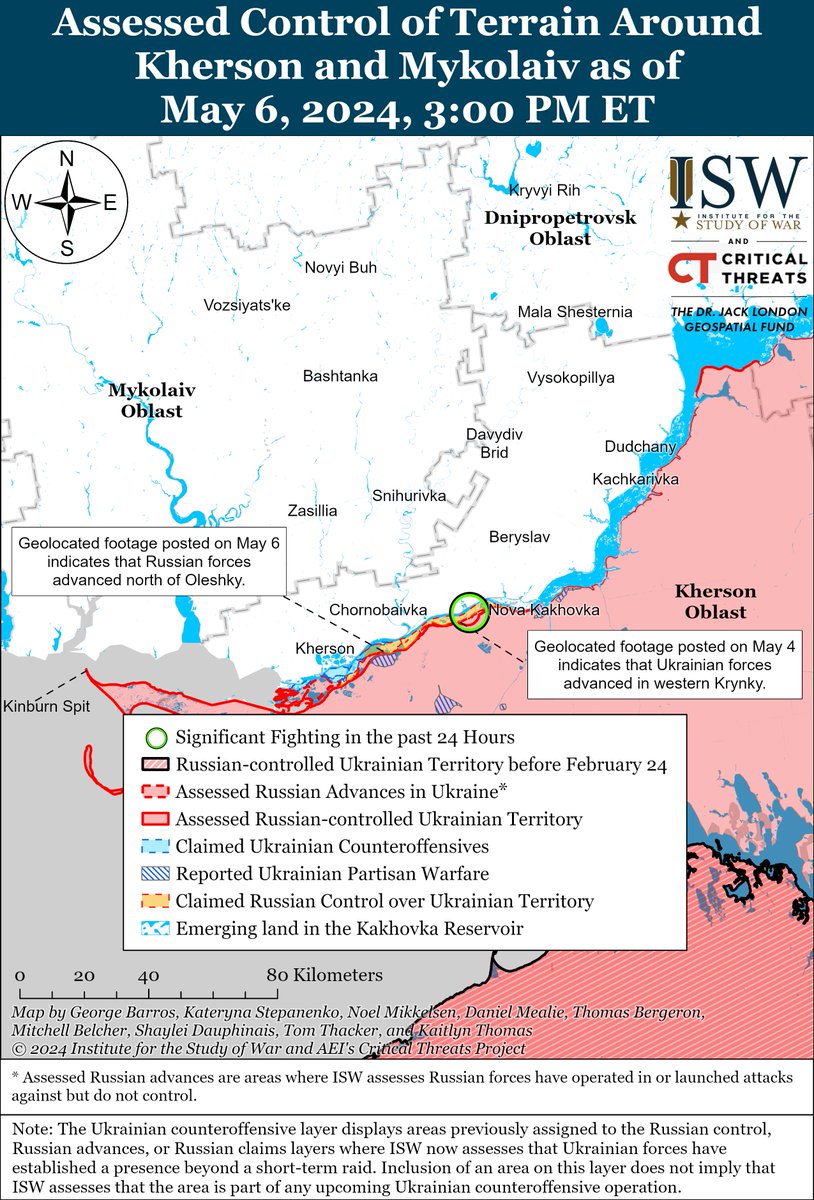 Key Takeaways: ⬇️ Russian forces recently made confirmed advances northwest of Svatove, near Avdiivka, in western Zaporizhia Oblast, and in east (left) bank Kherson Oblast. 1/8
