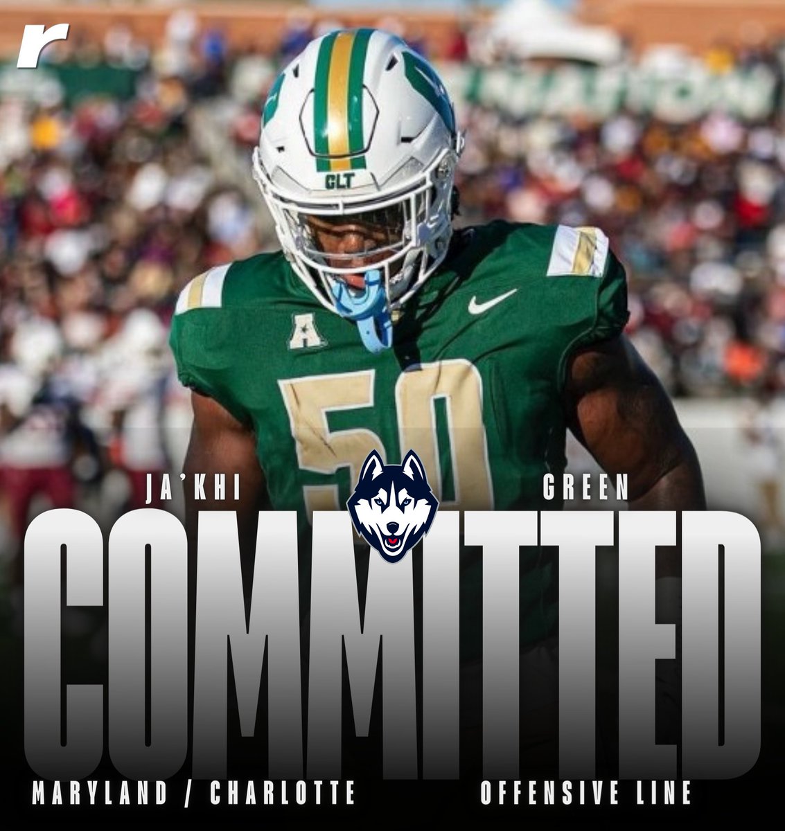 🚨COMMIT ALERT🚨 Former #Maryland / #Charlotte offensive lineman Ja'Khi Green (@JaKhiGreen) has committed to #UConn Football‼️ He started eight games at guard last season for the 49ers. 👉 tinyurl.com/2p8xkdzd