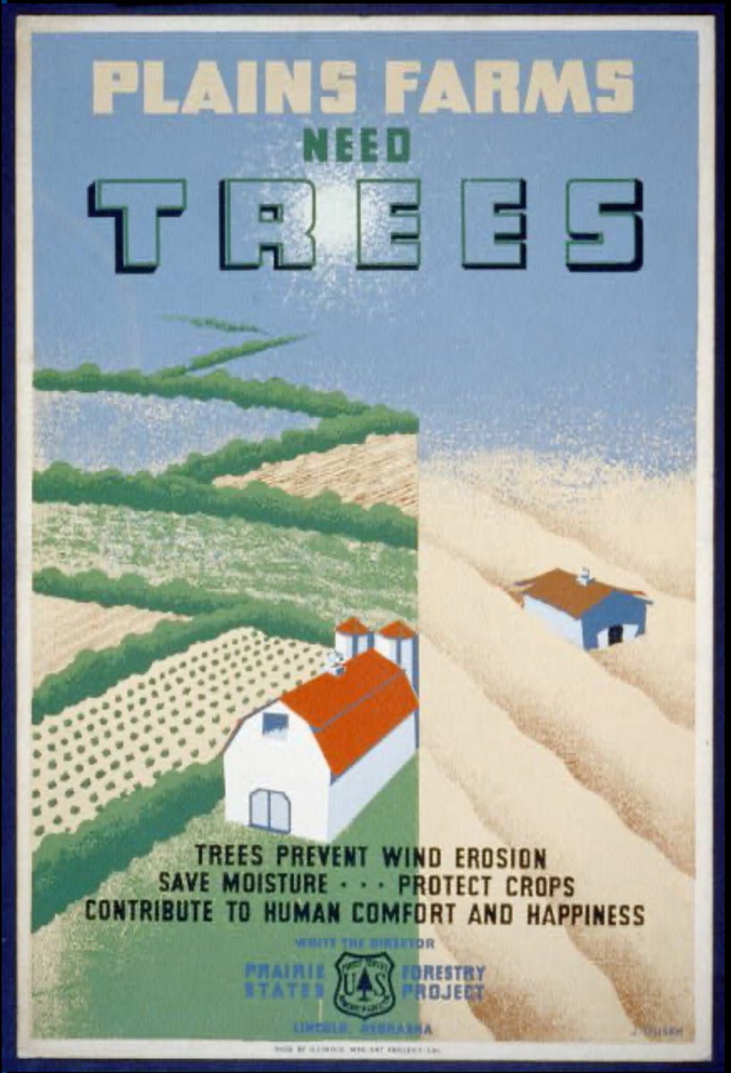 Retvrn to when our tax dollars paid artists to make cool posters promoting trees to farmers Also, “contribute to human comfort & happiness” is beautiful, a massive dunk on the productivity bros during a time of great need
