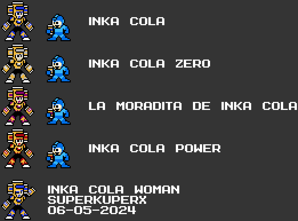 SuperKuperX's tweet photo. Inka Cola Woman, it's REAL! :0
New Artwork for you!
Don't forget share and follow. :D
#MegaMan #pixelartist #artwork #arte #Inkacola #Cocacola #Peru https://t.co/sZsR5scpIQ