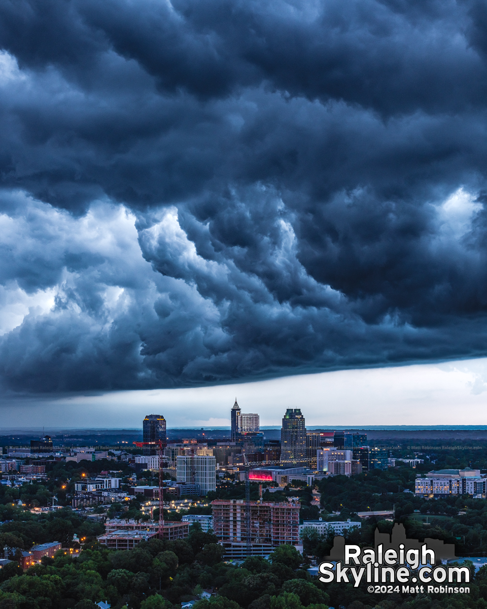 Downtown Raleigh being swallowed by the 'whale's mouth' tonight as another shelf cloud enters at sunset. #ncwx