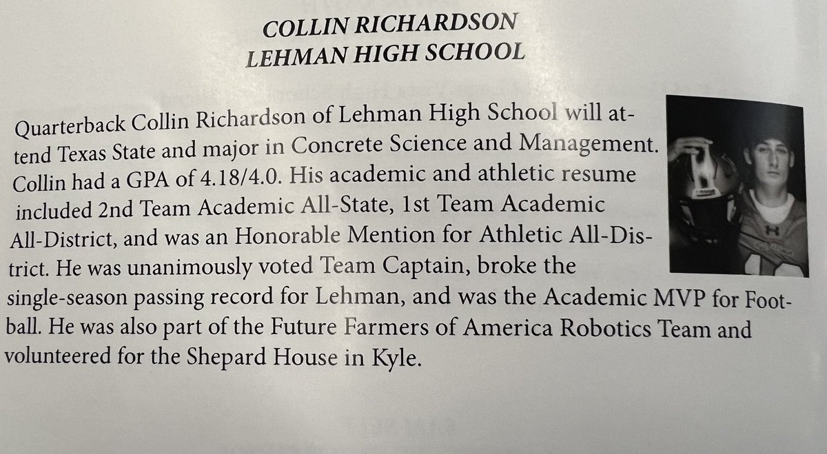 Congratulations to QB1, Collin Richardson on his recognition as a Scholar-Athlete by the Austin Chapter of the @NFFNetwork! Being asked to close out the ceremony is a huge deal and we are proud of his efforts! #DRACO