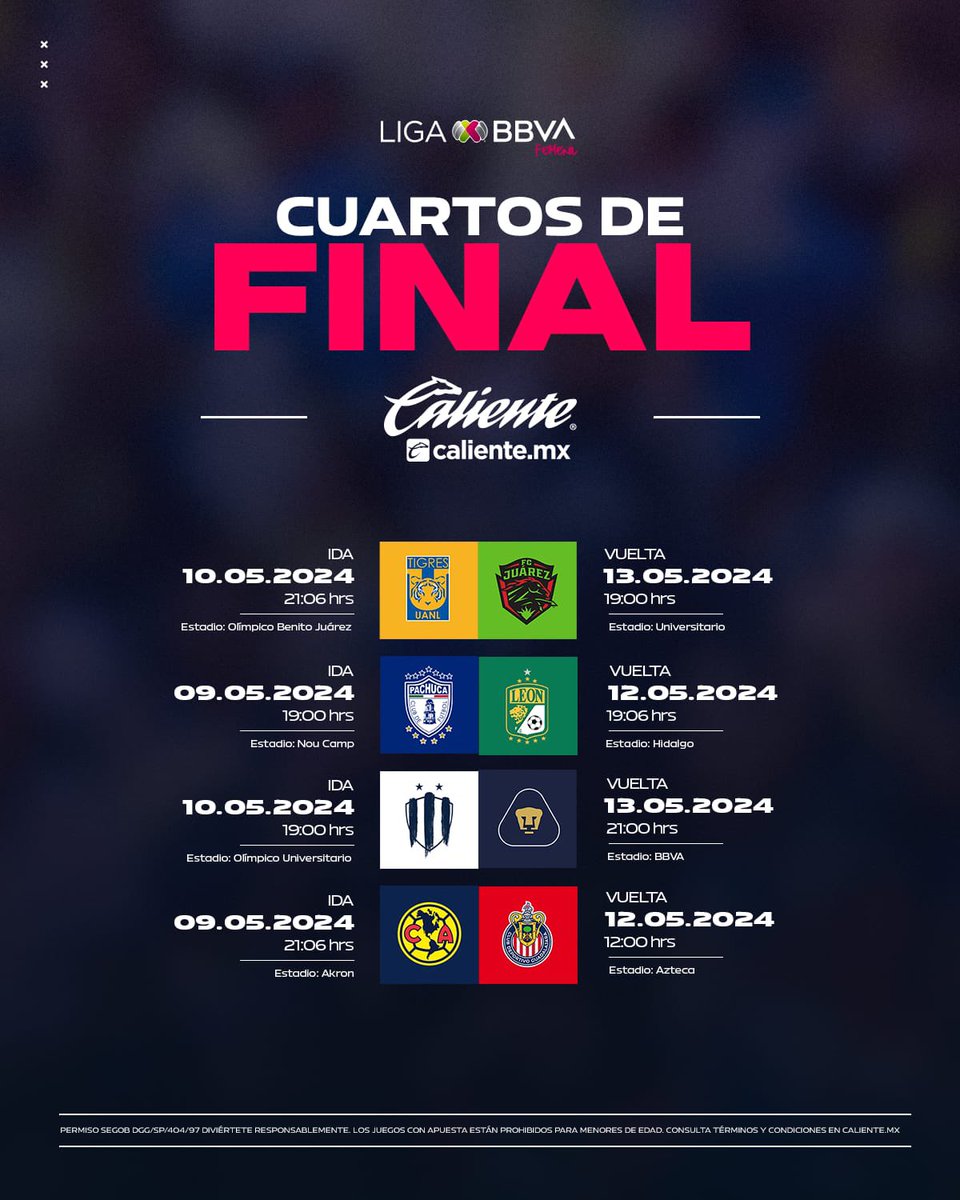 Así se jugarán los #4tosDeFinal 🏆😎 Días y horarios para cada llave 🔑 📆 🔥 @calientesports 🔥