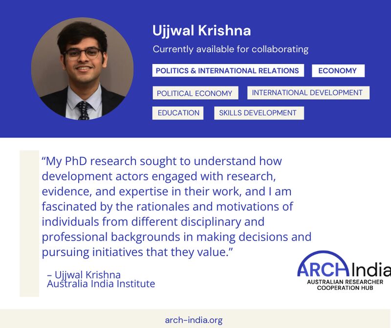 The latest #ARCHIndia Researcher Spotlight features the Australia India Institute’s Research Fellow Ujjwal Krishna 🔦.

Read more: arch-india.org/news-events/29…