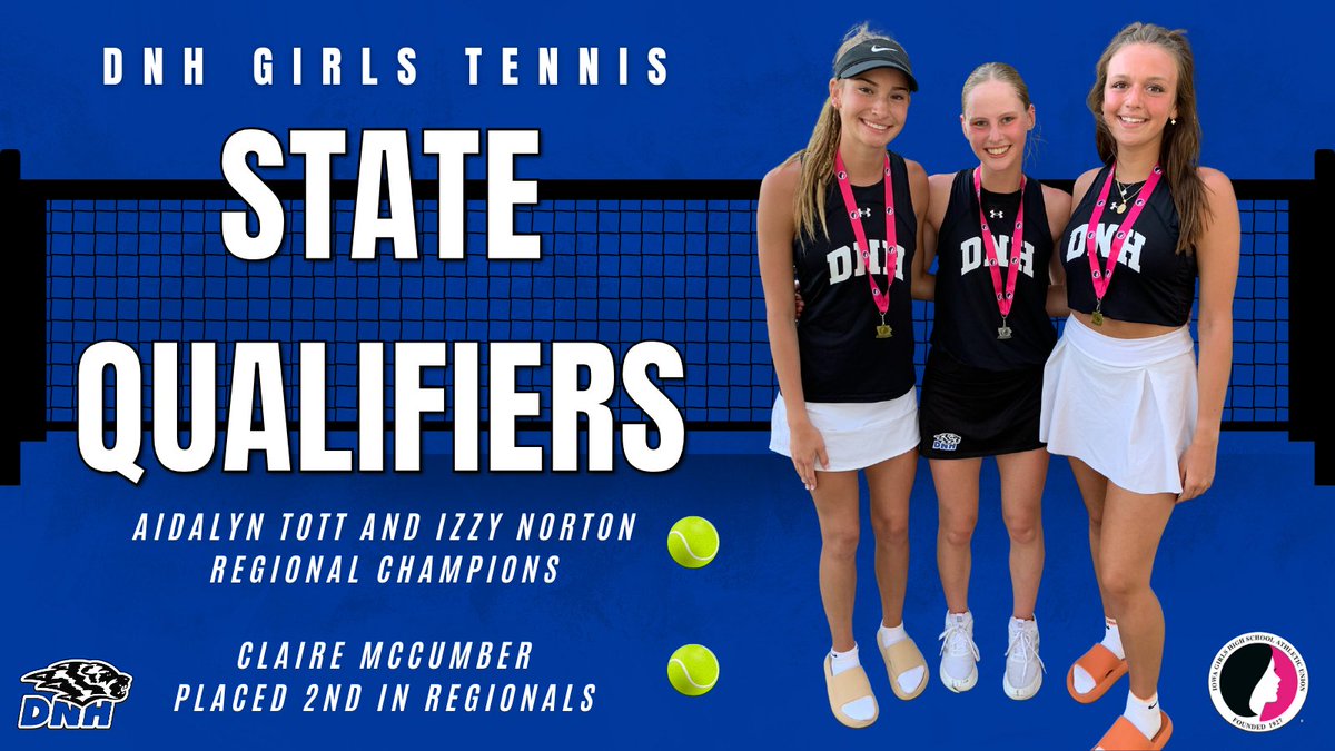 STATE QUALIFIERS: A DNH doubles team and an individual are going to State!
🥇Regional Champs (Doubles) - Aidalyn Tott & Izzy Norton
🥈2nd Place (Individual) - Claire McCumber
All three will compete at State on May 24 at Brynes Park! Congratulations!  #rollblue #GrowingTogether