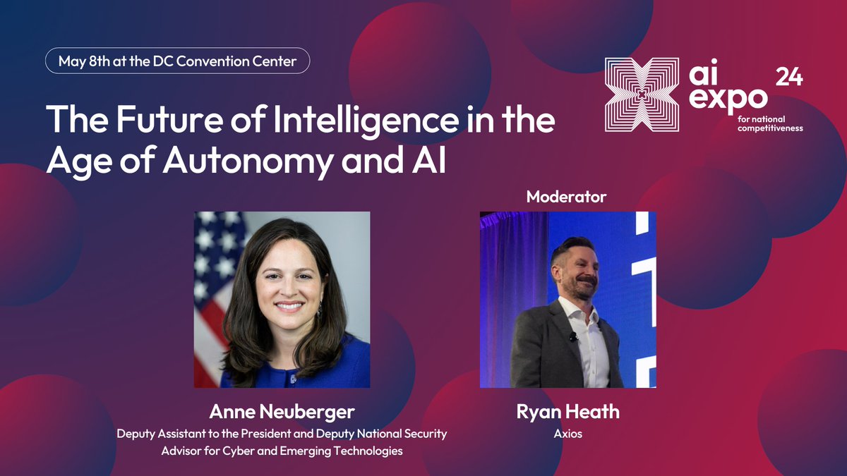Deputy National Security Advisor for Cyber and Emerging Tech, Anne Neuberger, takes the stage along with Axios’ @ryanaxios to detail the future of intelligence in the age of autonomy and AI at the #SCSPAIExpo2024. Check out the full agenda! expo.scsp.ai/agenda/