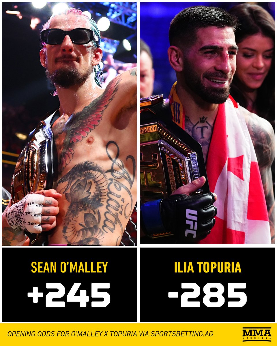 Sean O’Malley opens as favorite against Jose Aldo, underdog against Merab Dvalishvili and Ilia Topuria Full story: mmafighting.com/2024/5/6/24150…