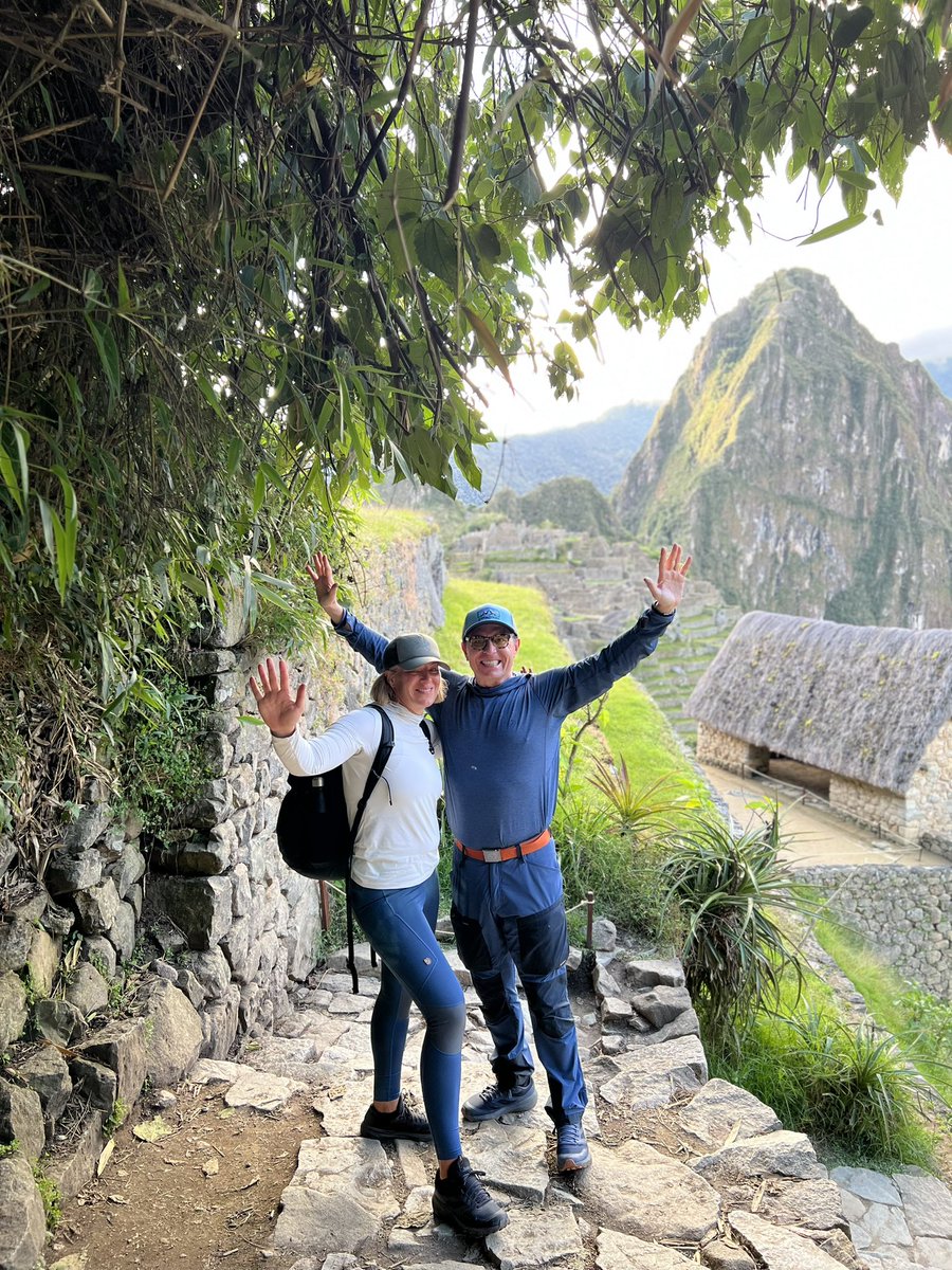 We made it! Long day, lots of sun, heat, humidity in the cloud forest and passed through the Sun Gate and there she was in all her majesty. Tomorrow we hike Mount Machu Picchu in the am (2300 Ft elevation gain) before returning to tour the citadel. Incredible day. More