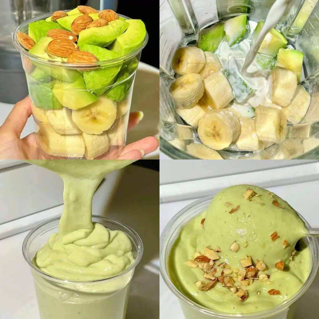 Avocado smoothie 🥰🥰🥰 Delicious recipes for weight control 1 banana + 1 avocado 🥑 Almond + oat milk 350ml