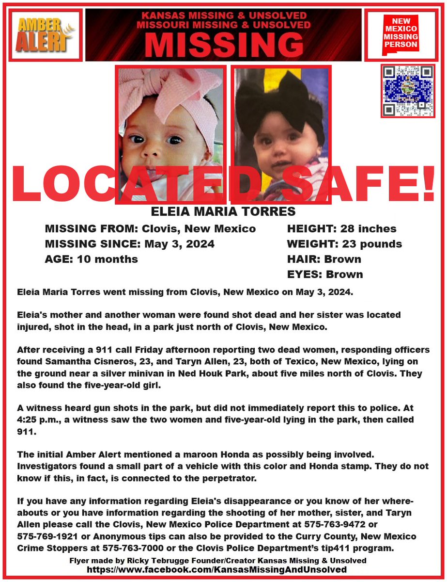 ELEIA HAS BEEN #LOCATED SAFE AND A SUSPRCT IS IN CUSTODY!!! THANK YOU TO ALL WHO SHARED HER FLYER!!! #MISSINGPERSON #MISSING @AnnetteLawless #KansasMissing #MissinginKS #NewMexico