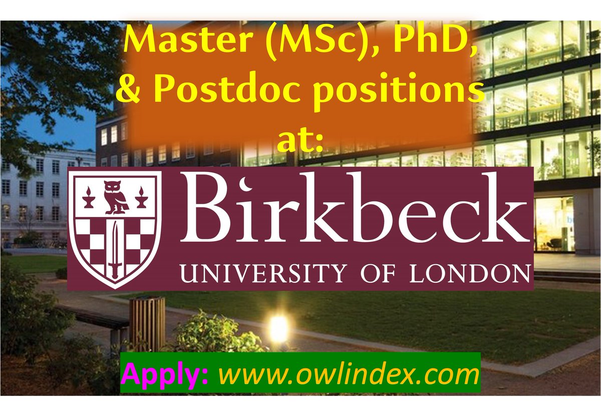 +100 Master (MSc), PhD, & Postdoc positions at Birkbeck, University of London (UK): owlindex.com/oi/g0cnbcFs #owlindex #PhD #PhDposition #phdresearch #phdjobs #postdoc #postdocs #postdocposition #postdocpositions #postdocjobs @owlindex @BirkbeckUoL