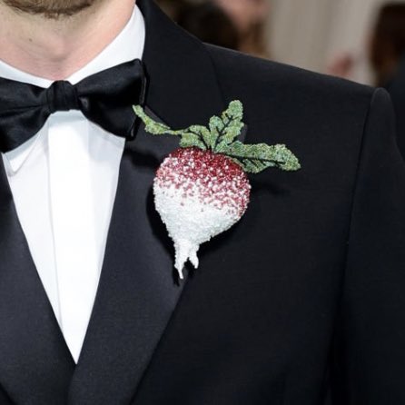 listen i see his vision.. a beet is found in a garden and it’s half frozen to signify the archival pieces in the met that cannot be changed, it’s preserved. but.. it’s not fully glazed with ice because this year’s met attempts to ‘reawakening’ it and reinvent it