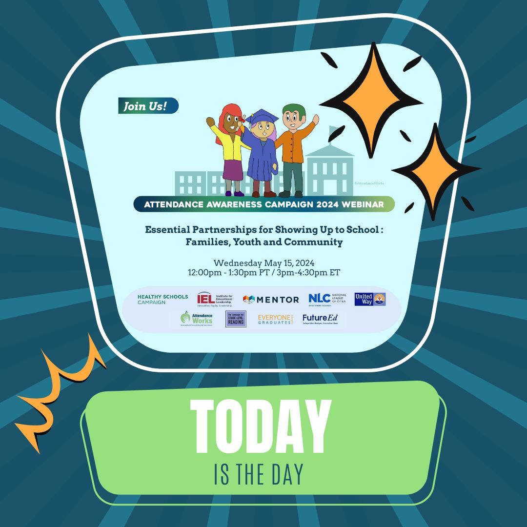 TODAY’s the day! There is still time to register for our webinar @ noon PT/3 pm ET. Don't miss Essential Partnerships for Showing Up: Families, Youth and Community #BPresentBPowerful #SchoolEveryDay Register: attendanceworks.org/resources/webi… @UnitedWay @FamsInSchools @thrivingschools