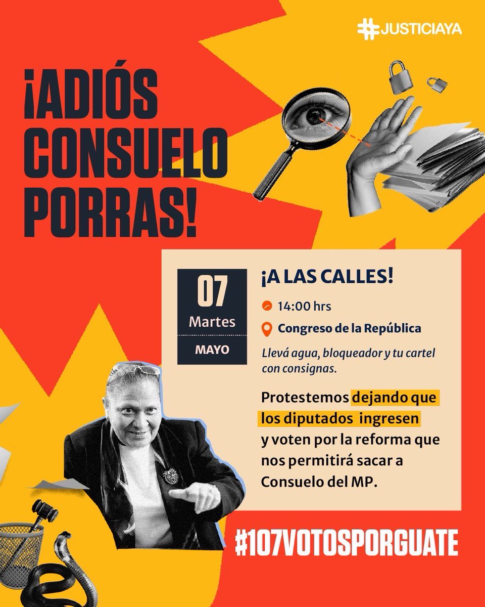 Mañana salimos nuevamente #ALasCalles para hacer realidad la demanda de los pueblos guatemaltecos que defendimos el voto popular: sacar a Consuelo Porras del MP. #107VotosPorGuate