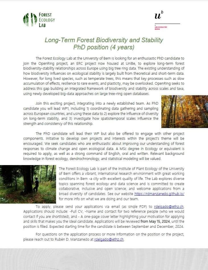 Funded #PhD in Forest Biodiversity and Stability