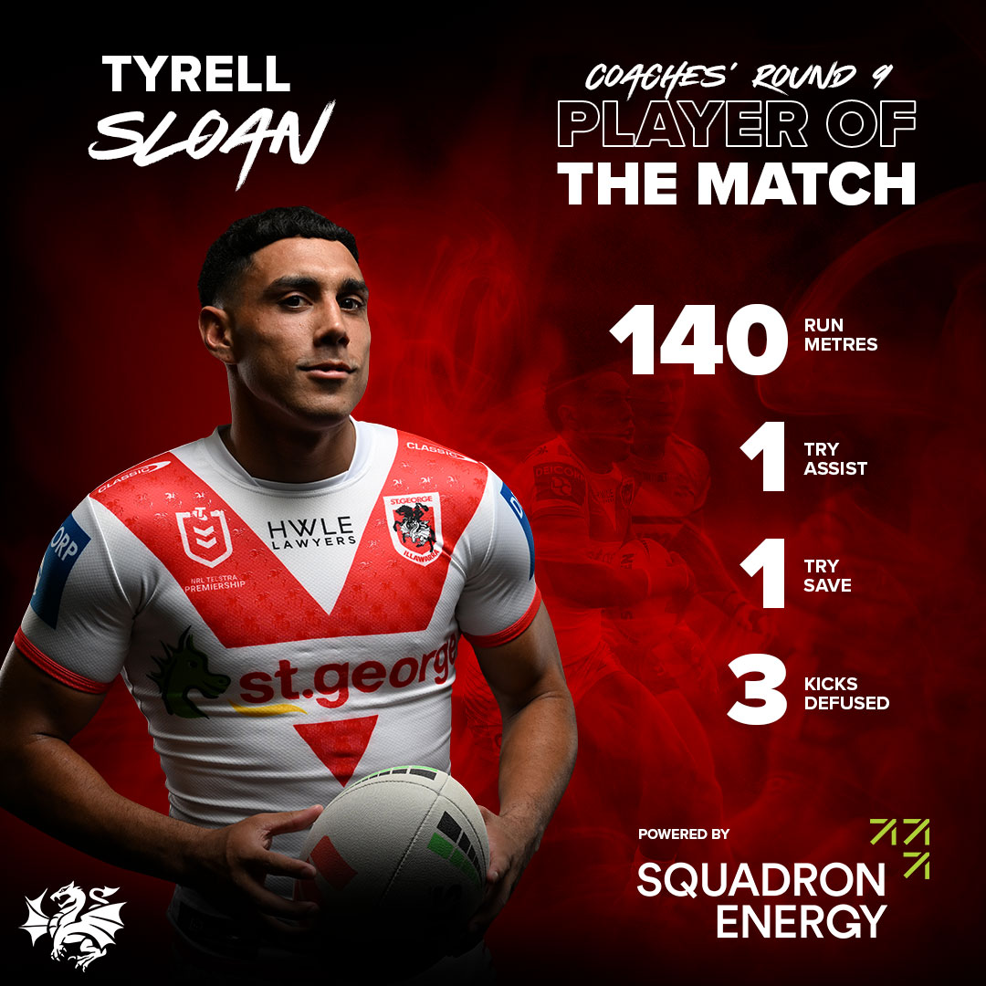 🔴⚪️ Tyrell Sloan is the Squadron Energy Round 9 Coaches' Player of the Match 🐉 #RedV #BreatheFire