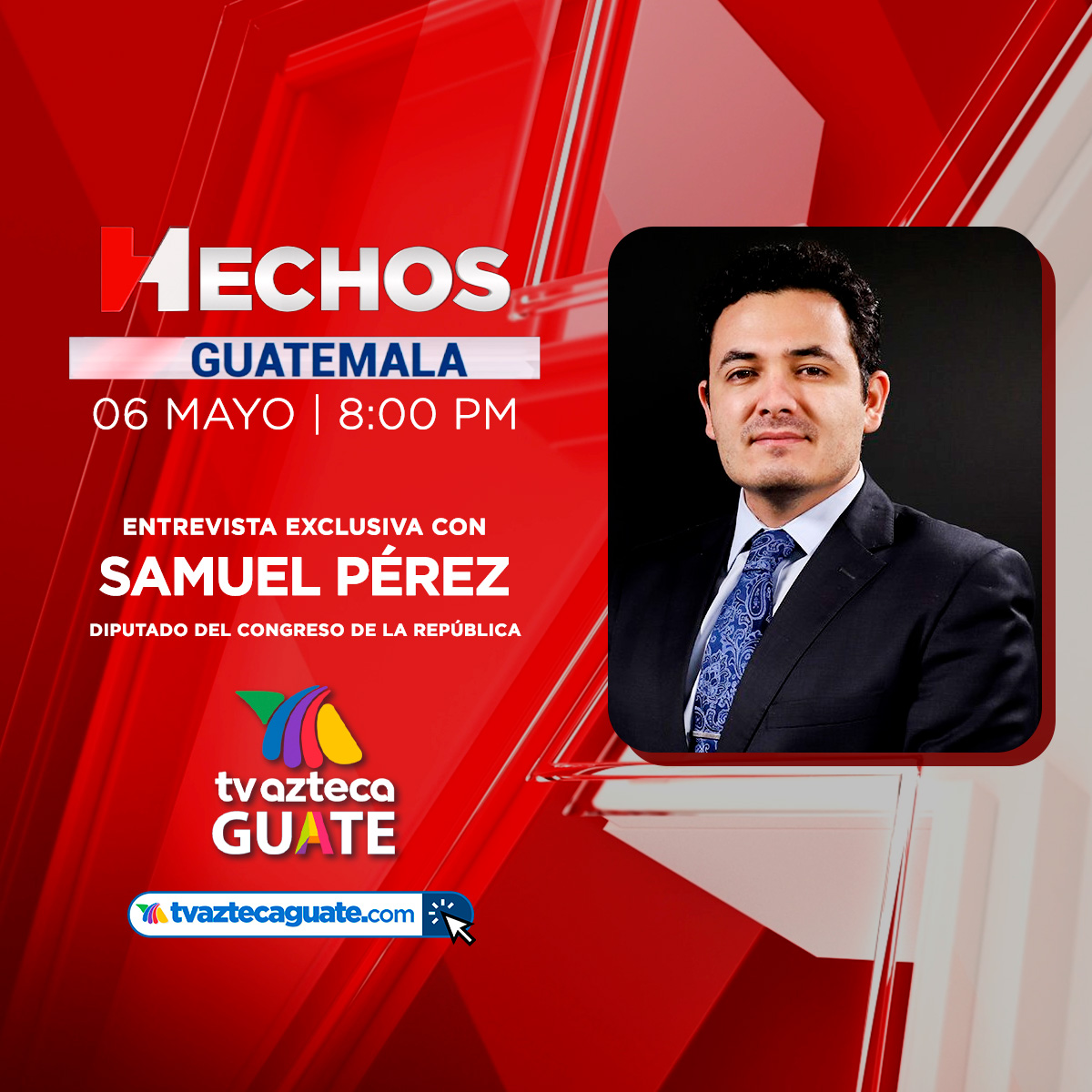 #Entrevista | Hoy en Hechos Guatemala en entrevista exclusiva el diputado del Congreso de la República @samuel_pz . Sintoniza Tv Azteca Guatemala por canal 8 y en nuestra plataforma digital play.tvaztecaguate.com
#TvAztecaGuate #SamuelPerez