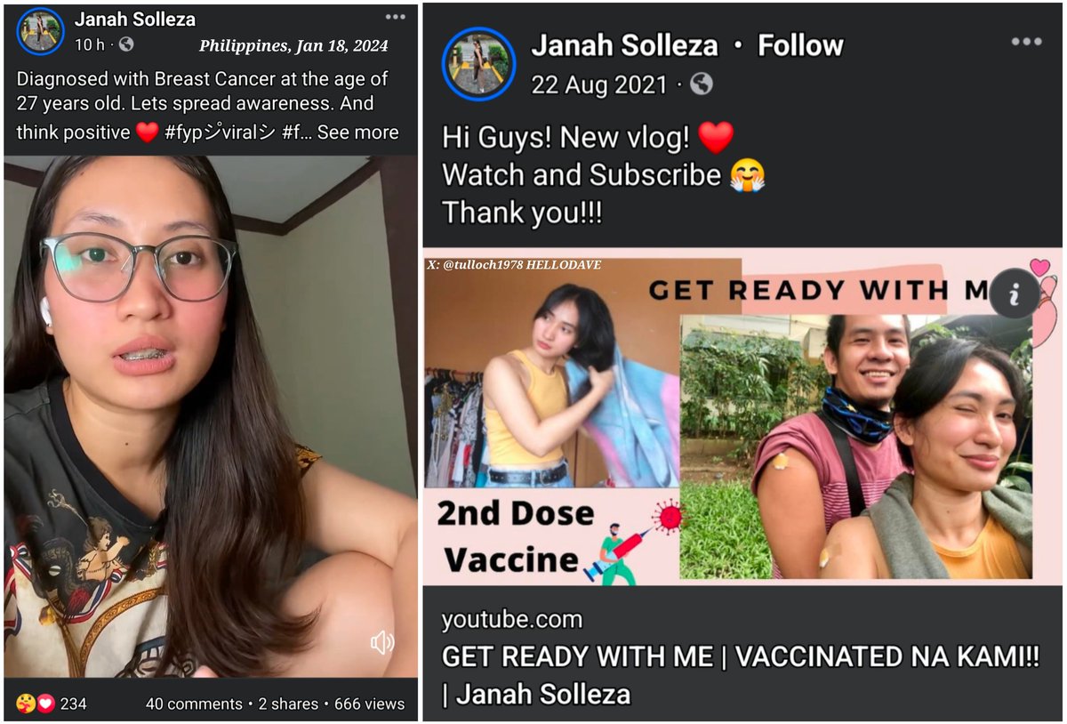 TURBO CANCER - Philippines - 27 year old Janah Solleza put out a Youtube video in 2021: Aug.22, 2021: Youtube video: 'Get Ready with me. We are vaccinated!' Jan.2024: 'Diagnosed with breast cancer at the age of 27 years old' COVID-19 mRNA Vaccine Induced Turbo Cancer is at all…