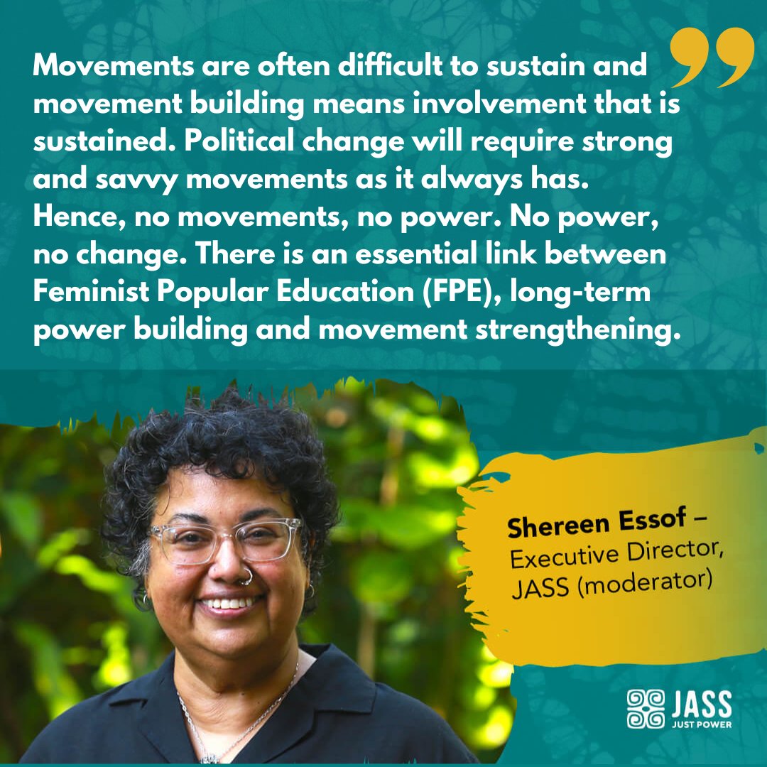 jass4justice's tweet photo. Highlights part 1

#NoMovementsNoPower ⚡️ In these times of backlash &amp; authoritarian consolidation, why is it important to sustain and strengthen 👣 movements?  

#JustPower https://t.co/LV9bEAJUxC