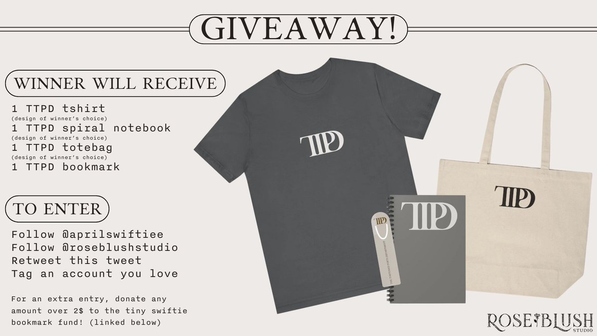 ✨ROSE BLUSH STUDIO SEPIA COLLECTION GIVEAWAY✨
Follow @aprilswiftiee
Follow @roseblushstudio
Retweet this tweet
Tag an account you love

For an extra entry, donate any amount over 2$ to the tiny swiftie bookmark fund! (linked here)

paypal.com/donate/?hosted…