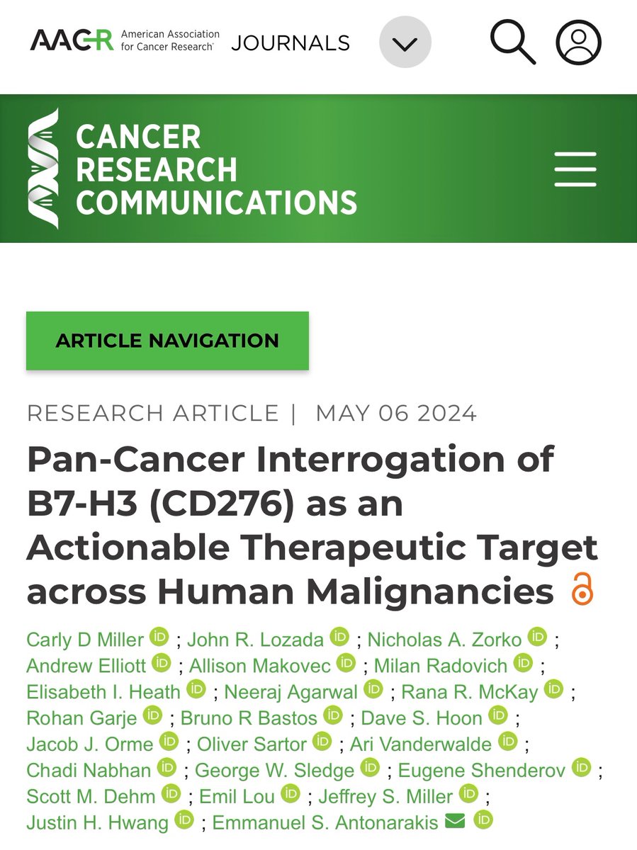 Analysis of B7-H3 in >150,000 cancer samples from >50 histologies. A new therapeutic target is born. Congrats to Carly Miller on her first-author paper. Thanks also to @CarisLife for their collaboration. aacrjournals.org/cancerrescommu…