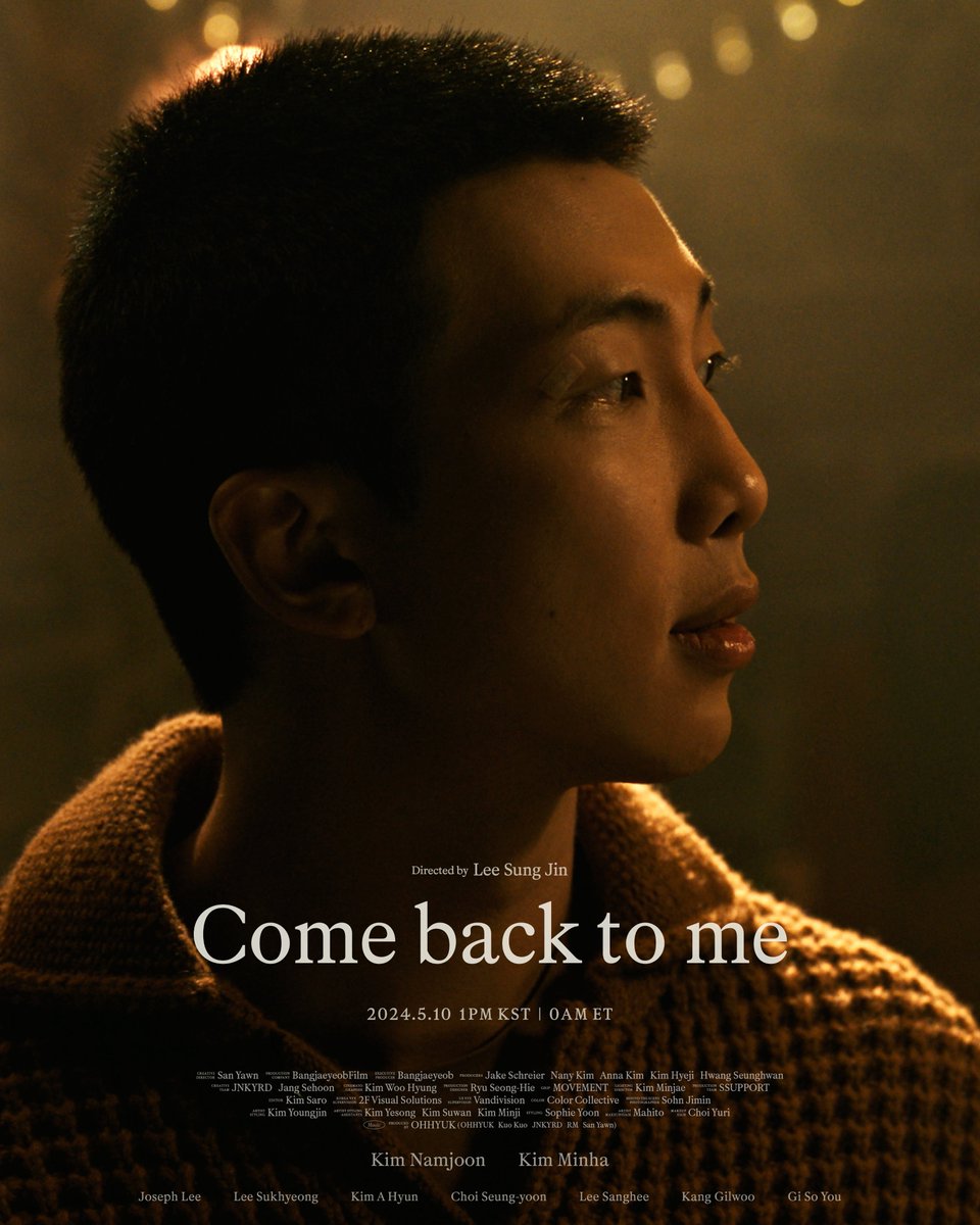 RM of @BTS_twt unveiled posters for the pre-release track, 'Come Back to Me,' from his 2nd album. As indicated in the posters, #RM collaborated with talented artists on both the song and music video production, including singer-songwriter Oh Hyuk and director Lee Sung-jin.