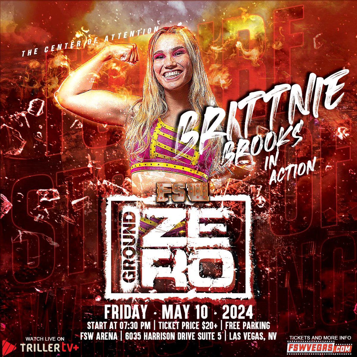 .@BrittnieBrooks isn't finished with FSW Women's Champion @RachelleRiveter! Catch them both THIS FRIDAY at the FSW Arena for Ground Zero! FSW Ground Zero This Friday May 10, 7:30PM LIVE on @FiteTV+ FSW Arena, #LasVegas Ticket + Streaming links in the bio!