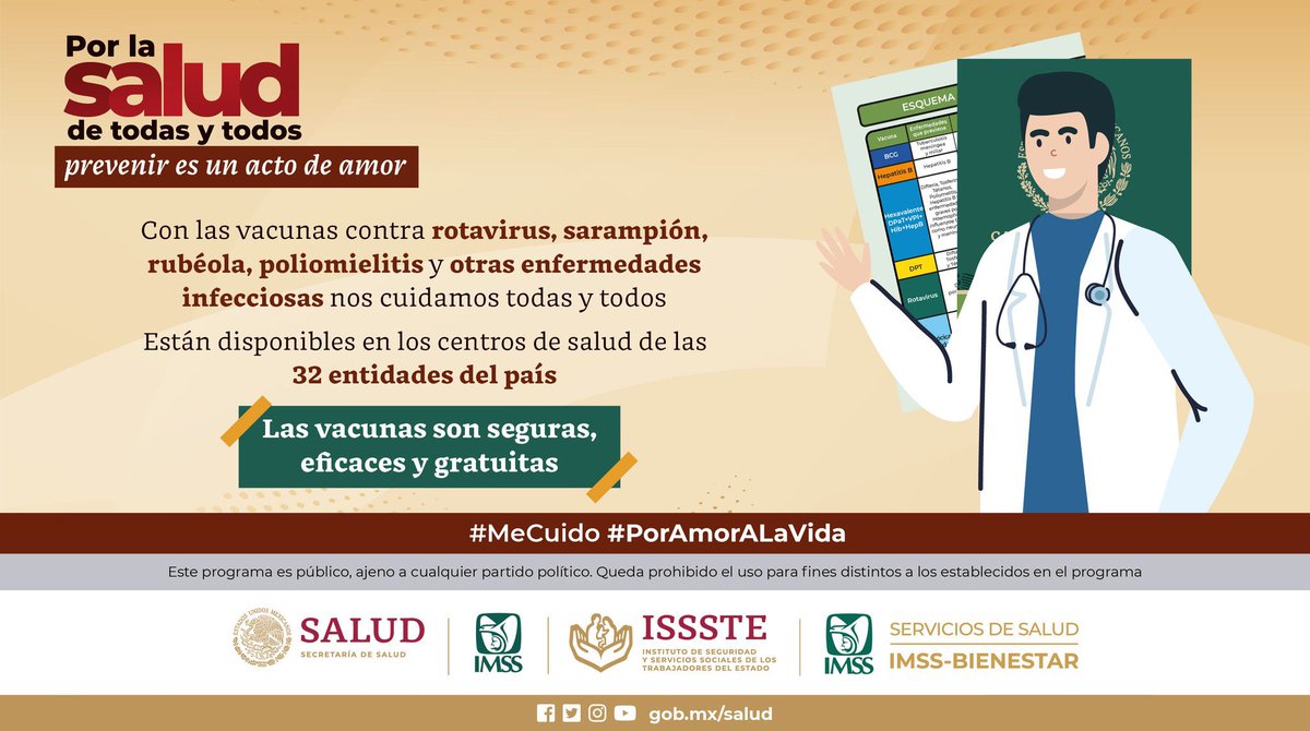 ¡Protege a tus hijas e hijos vacunándolos! 👧🏻👦🏻💉 Recuerda que #PrevenirEsUnActoDeAmor 🤲🏼❤️ ¡Completa su esquema de vacunación! Infórmate en ➡ bit.ly/3Wfye6y #MeCuido #PorAmorALaVida