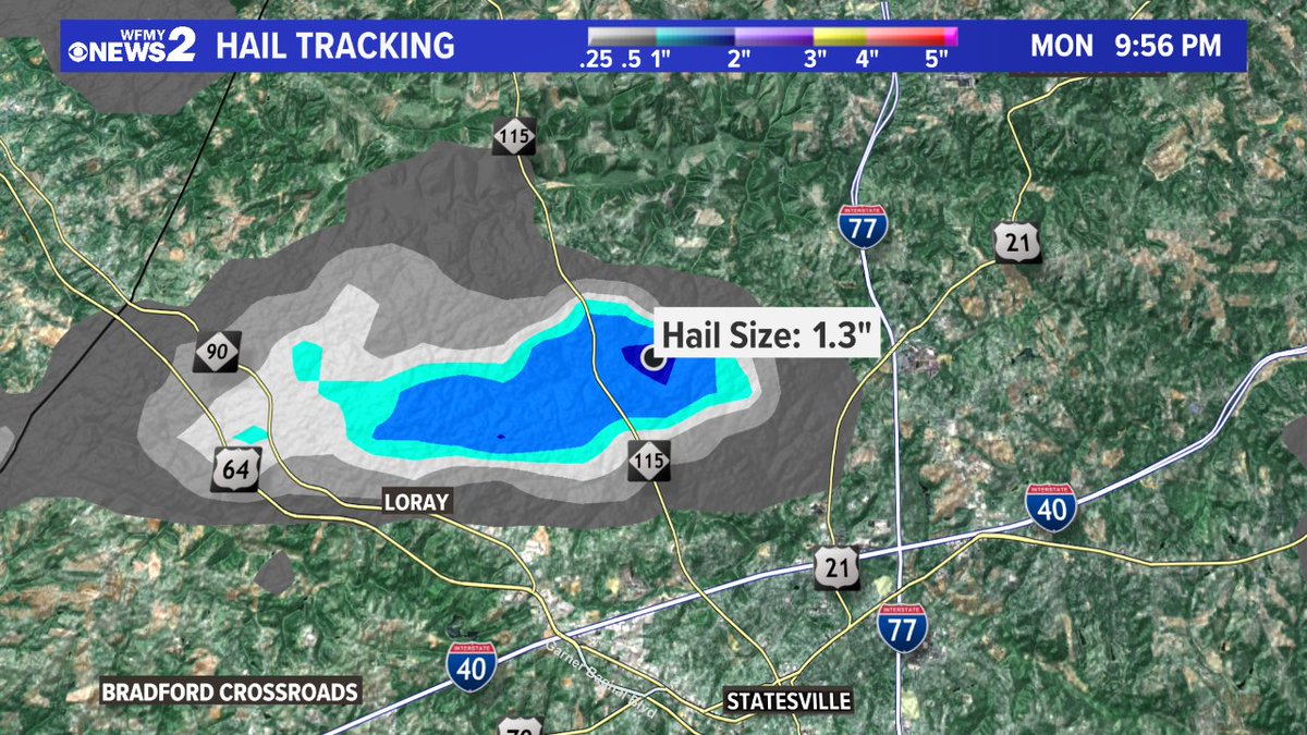This storm is likely putting down some sizeable hail just north of Statesville. About to cross I-77. #ncwx